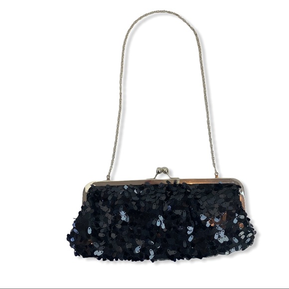 Glitzy Formal Black Sequin Clutch / Purse / Bag - Picture 2 of 4